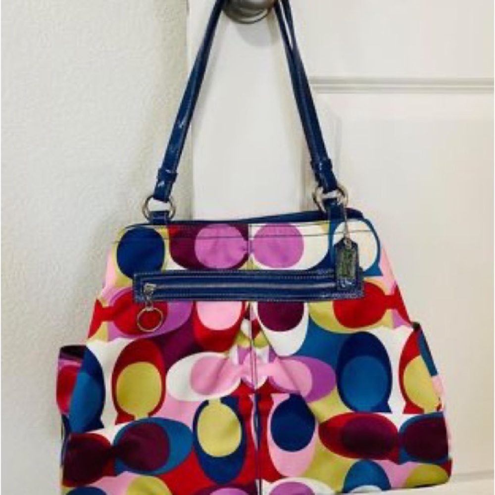 COACH Signature Multi-Color Satin Leather Satchel Shoulder Bag F16170